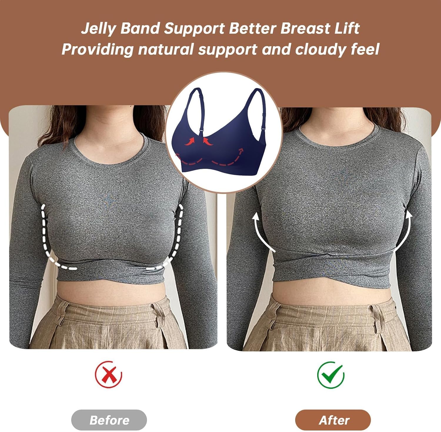 Detalle 2 de OEAK 0K-1028 Wireless Jelly Bra, Seamless V-Neck with Removable Pads
