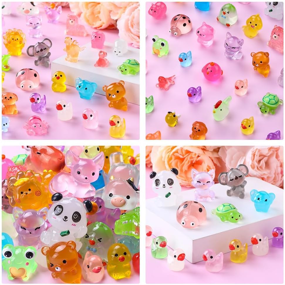 Detalle de JOLCEEY 60pcs Mini Resin Animals – Glow-in-the-Dark Tiny Figurines for DIY Miniature Gardens, Dollhouses and Aquariums
