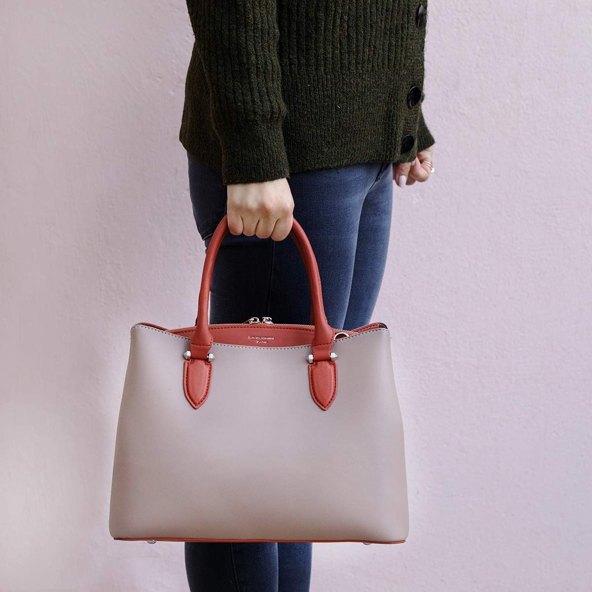 Thumbnail 1 de David Jones sac à main femme Cabas fourre-tout bicolore en PU (taille moyenne, 3 compartiments) porté épaule/bandoulière