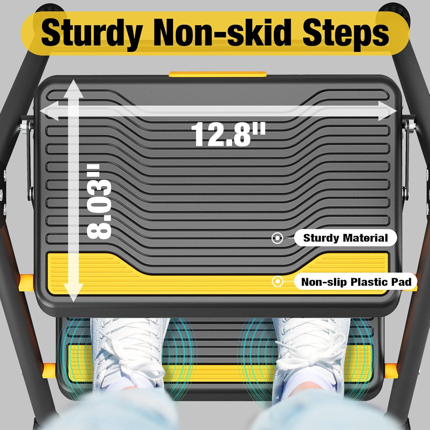 Detalle 2 de Urackify 2 Step Ladder (Heavy-Duty, 330 LBS capacity) with anti-slip steps and secure handrail