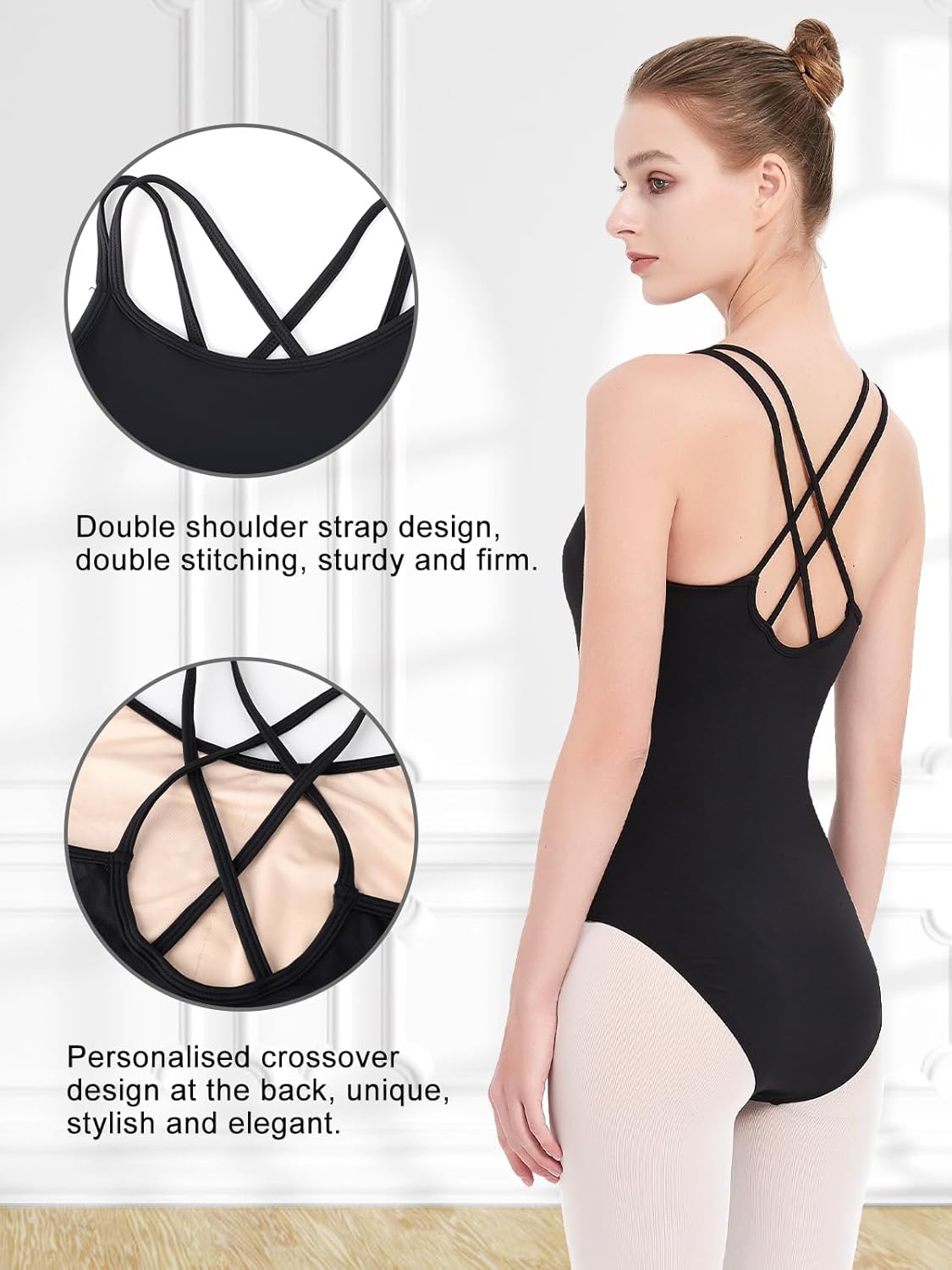 Detalle de Kefiyis Body Danza Classica Donna — Camisole Body Ginnastica Artistica Nero, Alta Elasticità