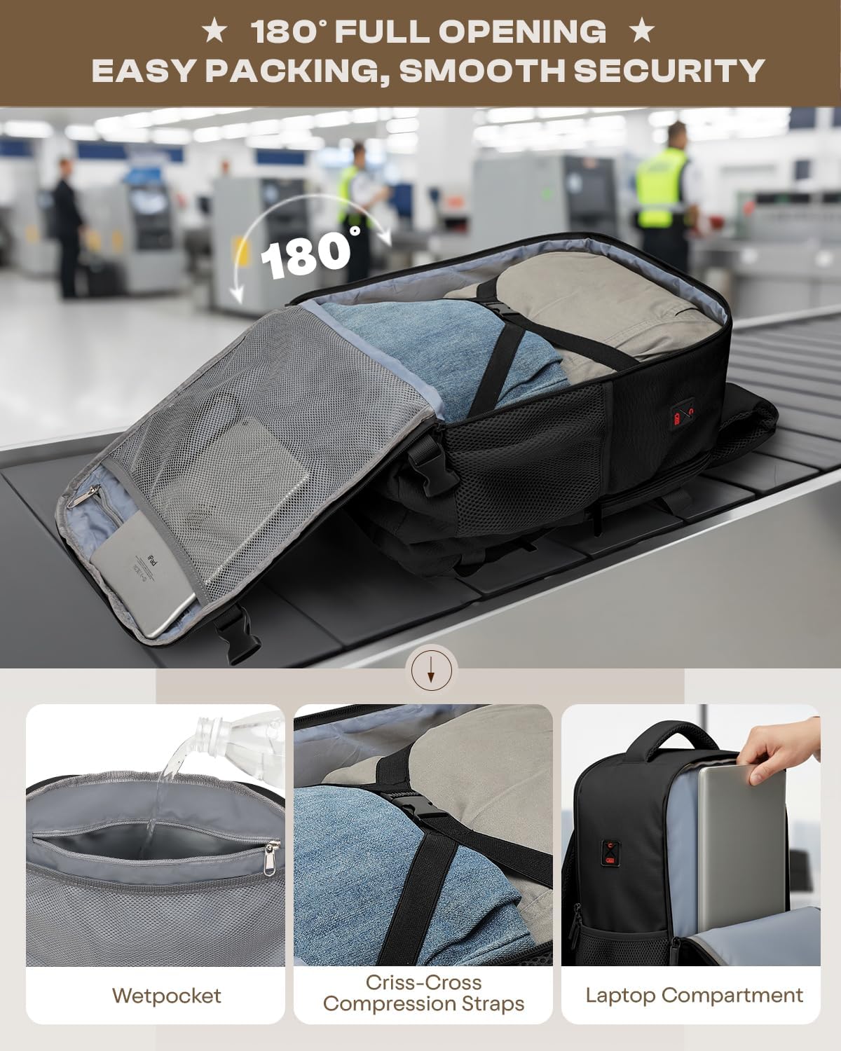 Thumbnail 2 de ZHXX Ryanair Handgepäck 40x30x20 cm – kompakter Kabinenrucksack mit 14 Zoll Laptopfach und Diebstahlsicherung
