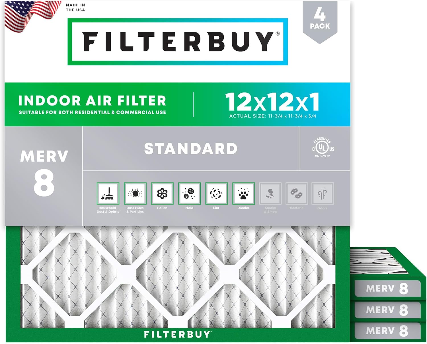 Detalle de Filterbuy 12x12x1 MERV 8 Air Filter 11.75 x 11.75