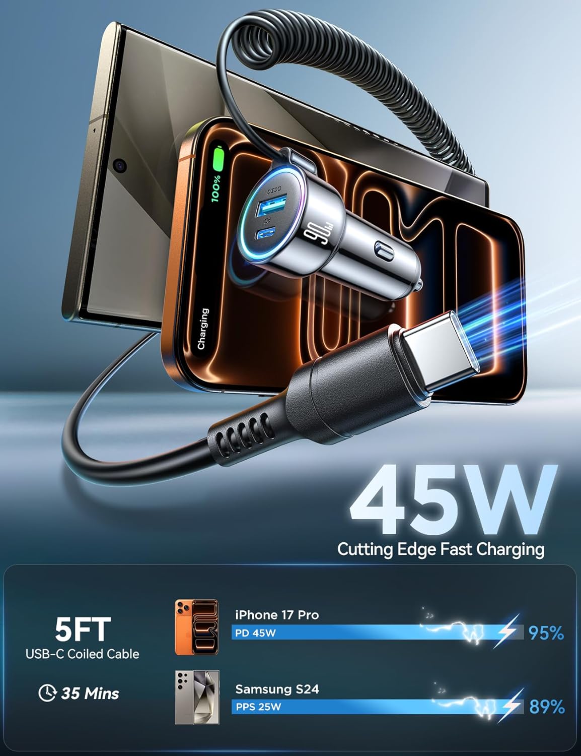 Thumbnail 2 de FLYLEAD Upgrade 90W USB C Car Charger with 3 Ports