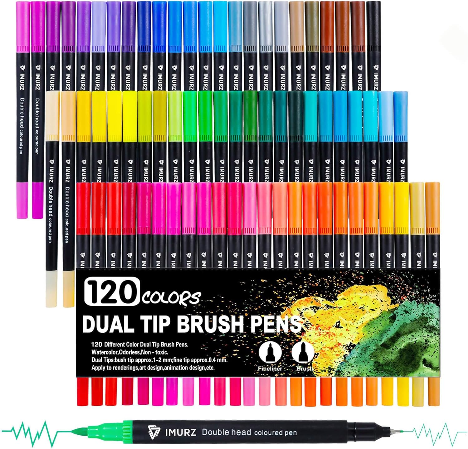 Thumbnail 6 de Mitoymia 24 Dual Tip Colouring Pens (24-pack) with brush + fineliner tips for colouring books and detail work