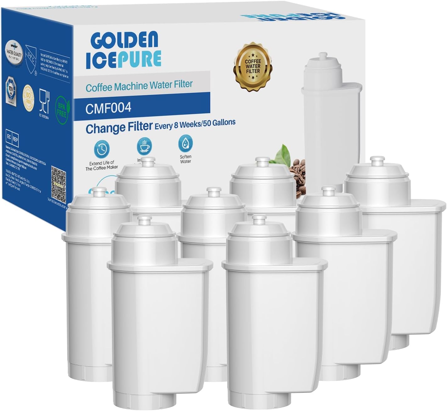 Detalle de GOLDEN ICEPURE Wasserfilter für Kaffeevollautomaten – kompatibel mit Siemens EQ-Serie und Bosch TCZ/NEFF/ TES-Serien, 8 Stück