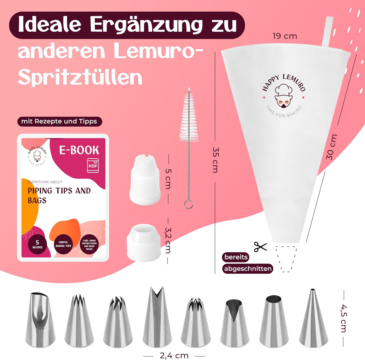 Thumbnail 3 de Premium Spritzbeutel mit Tüllen – 35 cm Set mit 8 Spritztüllen, spülmaschinenfest und wiederverwendbar
