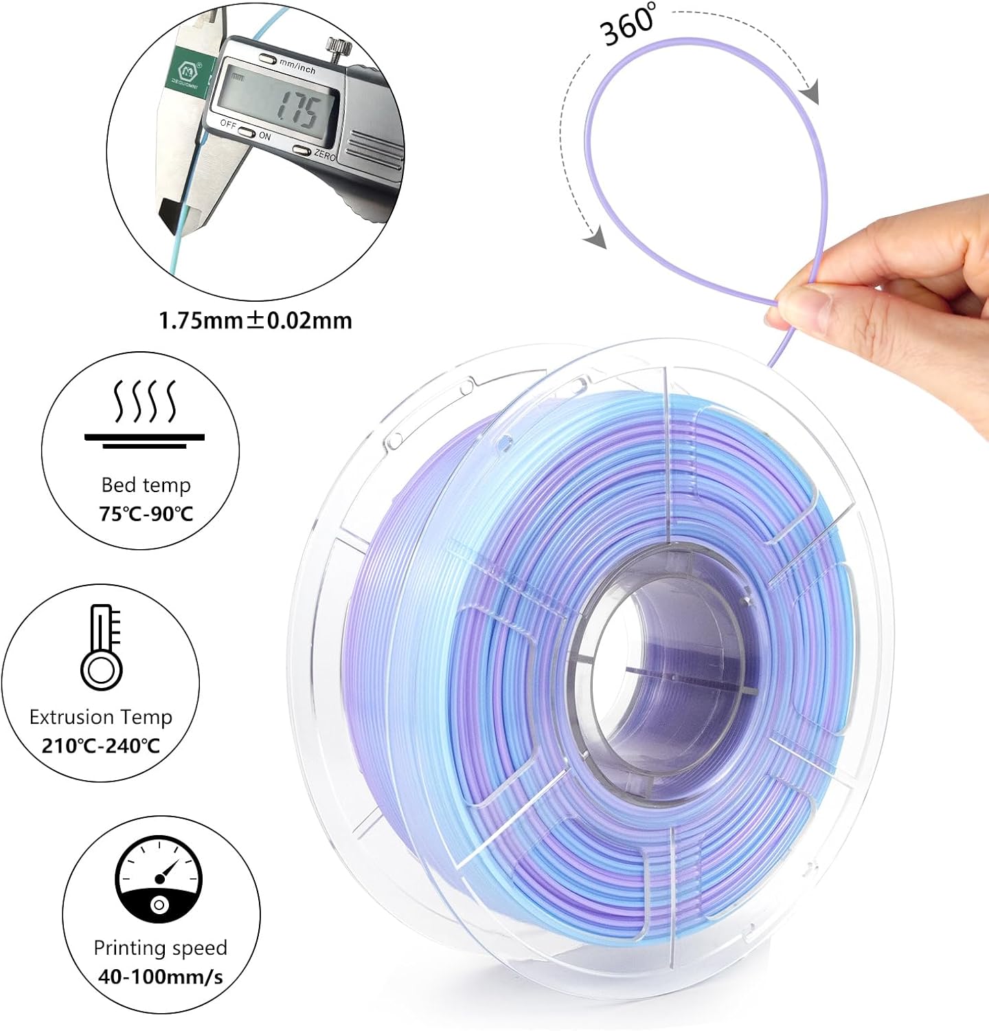Thumbnail 4 de IEMAI PETG Filament 1.75mm × 1 kg – Halbdurchsichtiges Gradient Blau-Violett, Durchscheinend