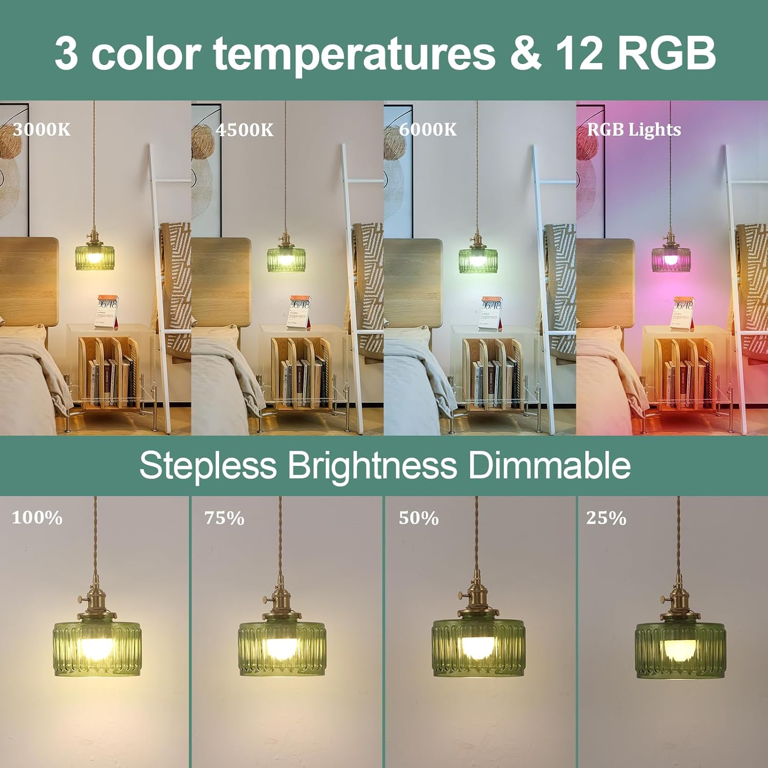 Thumbnail 3 de Shenmoyl Battery Operated Pendant Light 5000mAh – 2 Pack Wireless RGB/Color Temp Chandelier