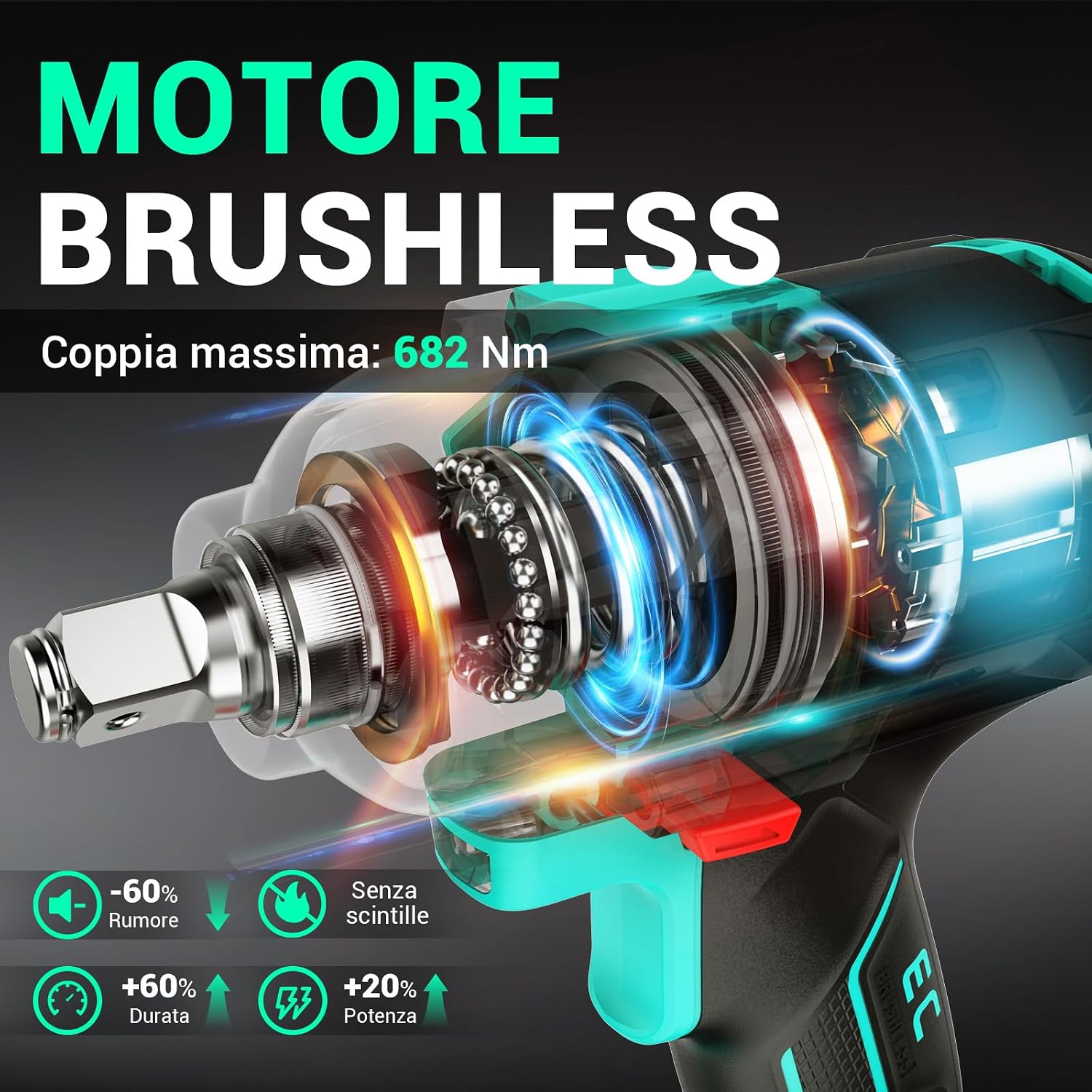 Detalle de DCA Avvitatore a impulsi brushless 20V con batteria 4,0 Ah e attacco 13 mm con anello Hog