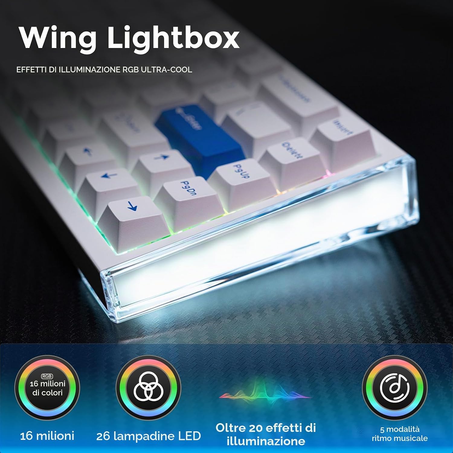 Detalle de DAREU COOL68: Tastiera da gioco cablata al 60% con interruttori magnetici e latenza ultra‑bassa
