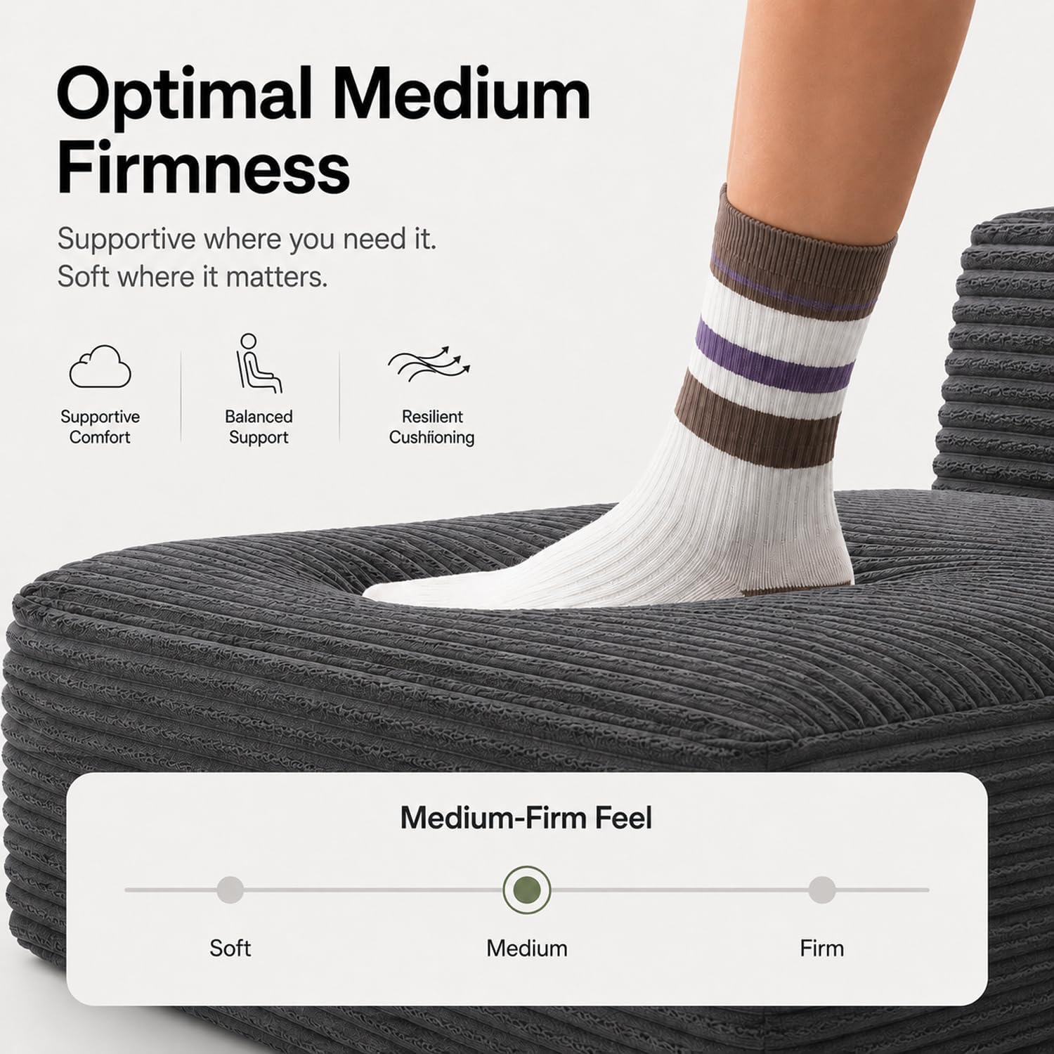 Thumbnail 6 de Yomsum SF658Grey-R 96-Inch Right-Facing Sectional, Corduroy, Deep Seat