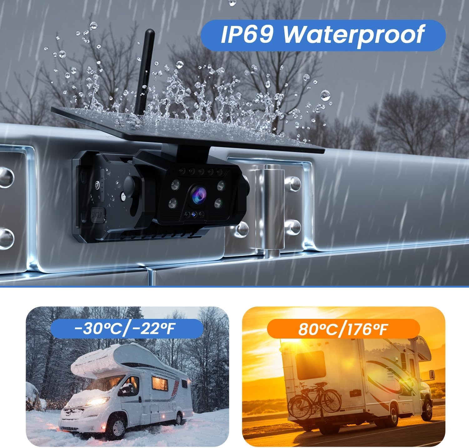 Detalle 2 de Magnetic Solar Wireless Backup Camera for Truck (5 Inch, No-Drill RV Backup Cam, 1080P, 150°)