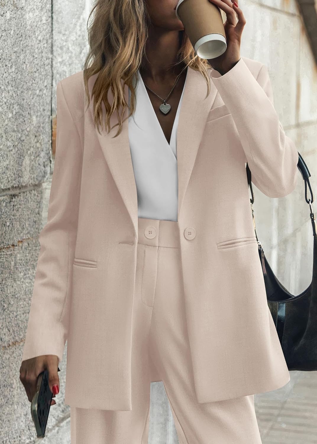 Detalle de KIRUNDO Women’s 2-Piece Suit Set: Oversized Blazer + Wide-Leg Pants for Business Casual Dressy Looks
