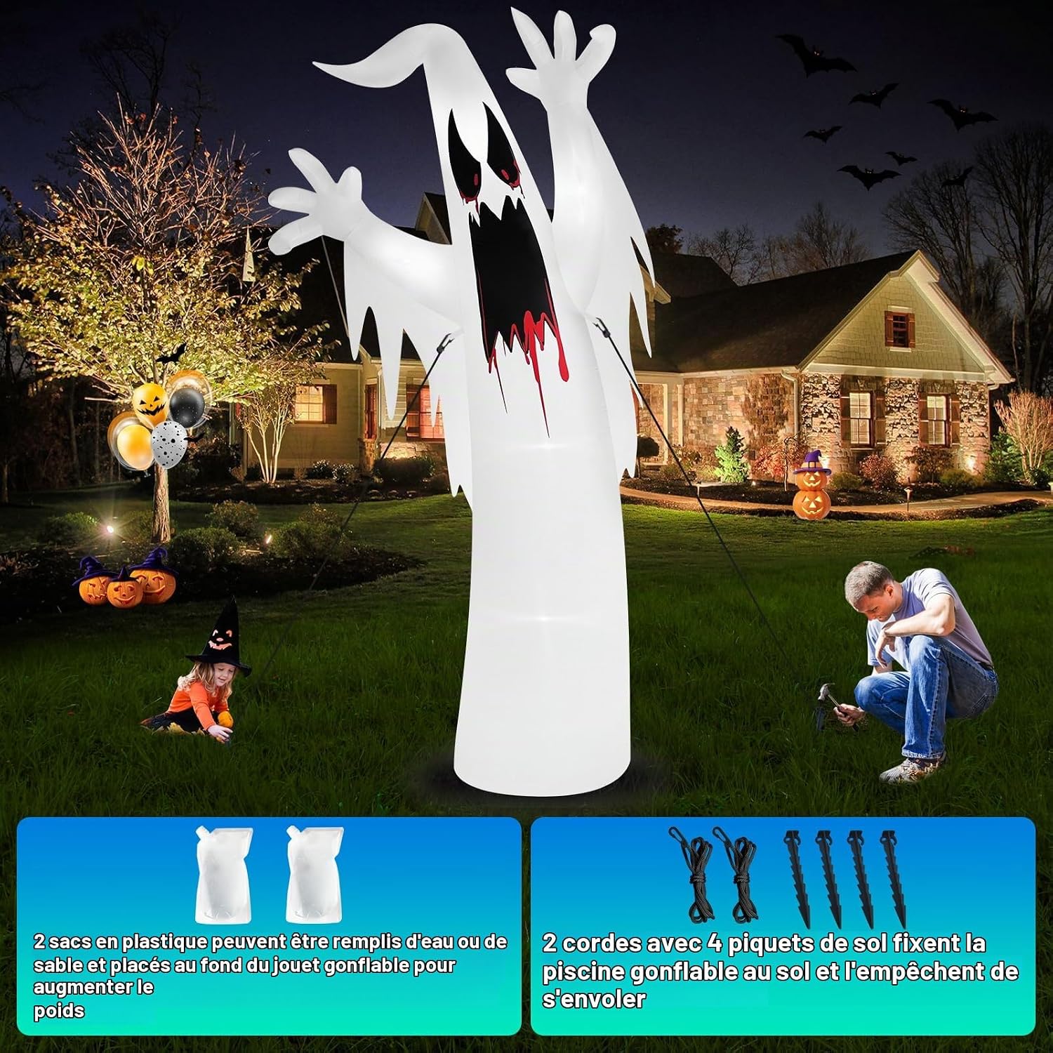 Detalle 1 de Danxilu opblaasbare Halloween-geest van 2,4 m met kleurwisselende leds