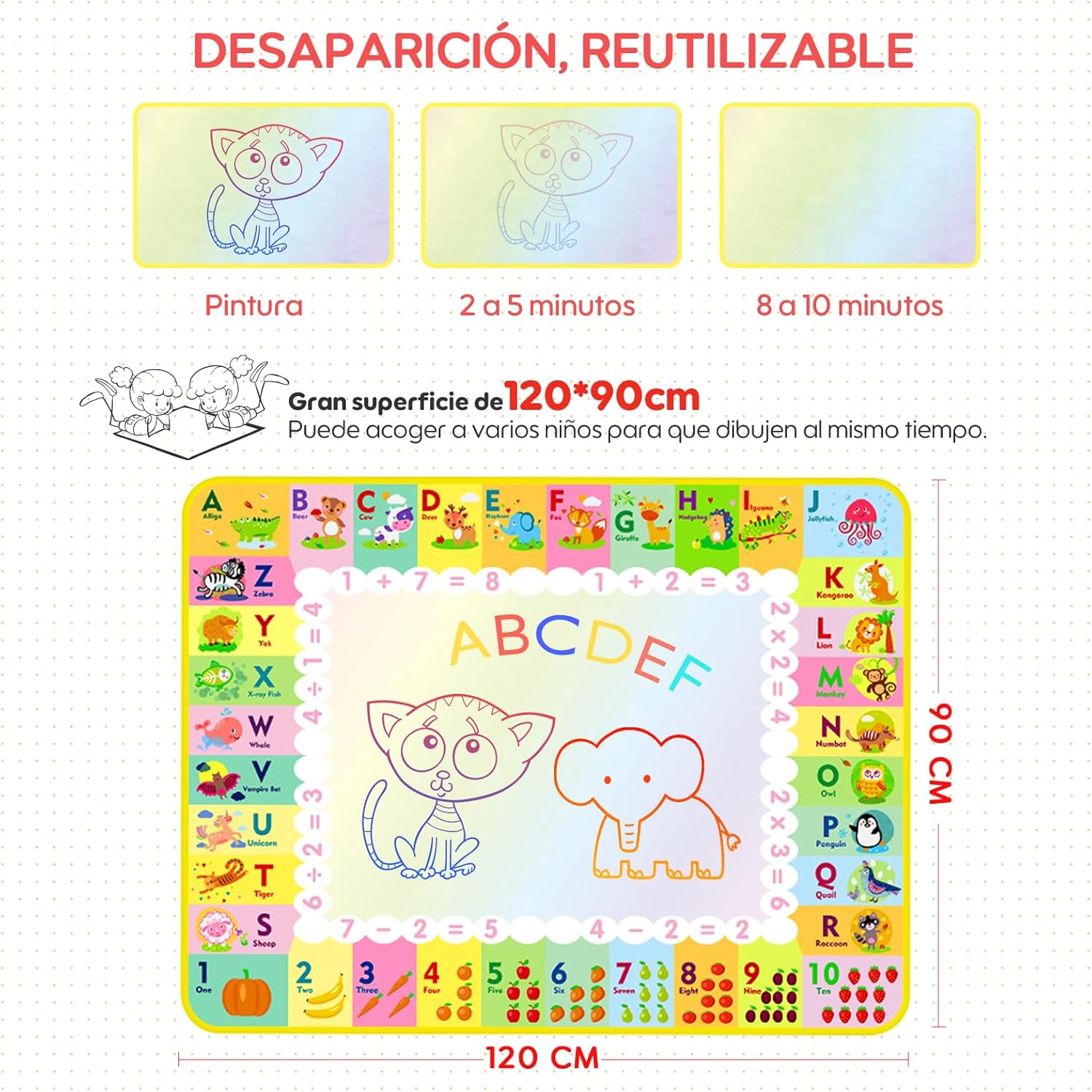 Thumbnail 3 de Alfombra mágica de agua eisaro 120x90 cm: juego educativo sin manchas para niños de 2 a 6 años