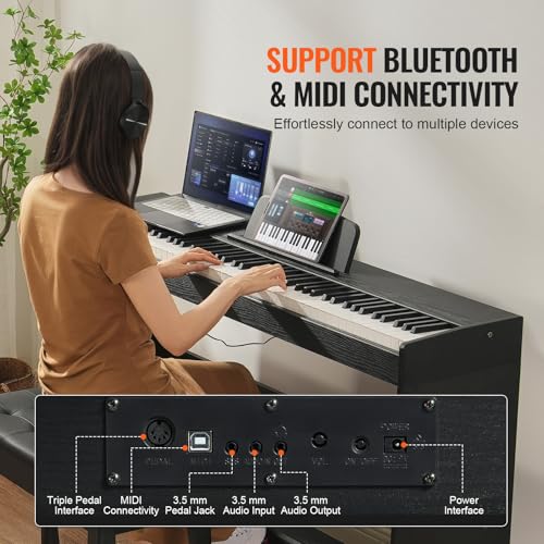 Detalle 2 de VEVOR Pianoforte Digitale 88 Tasti Pesati con Doppia Tastiera, Bluetooth e MIDI – Set completo