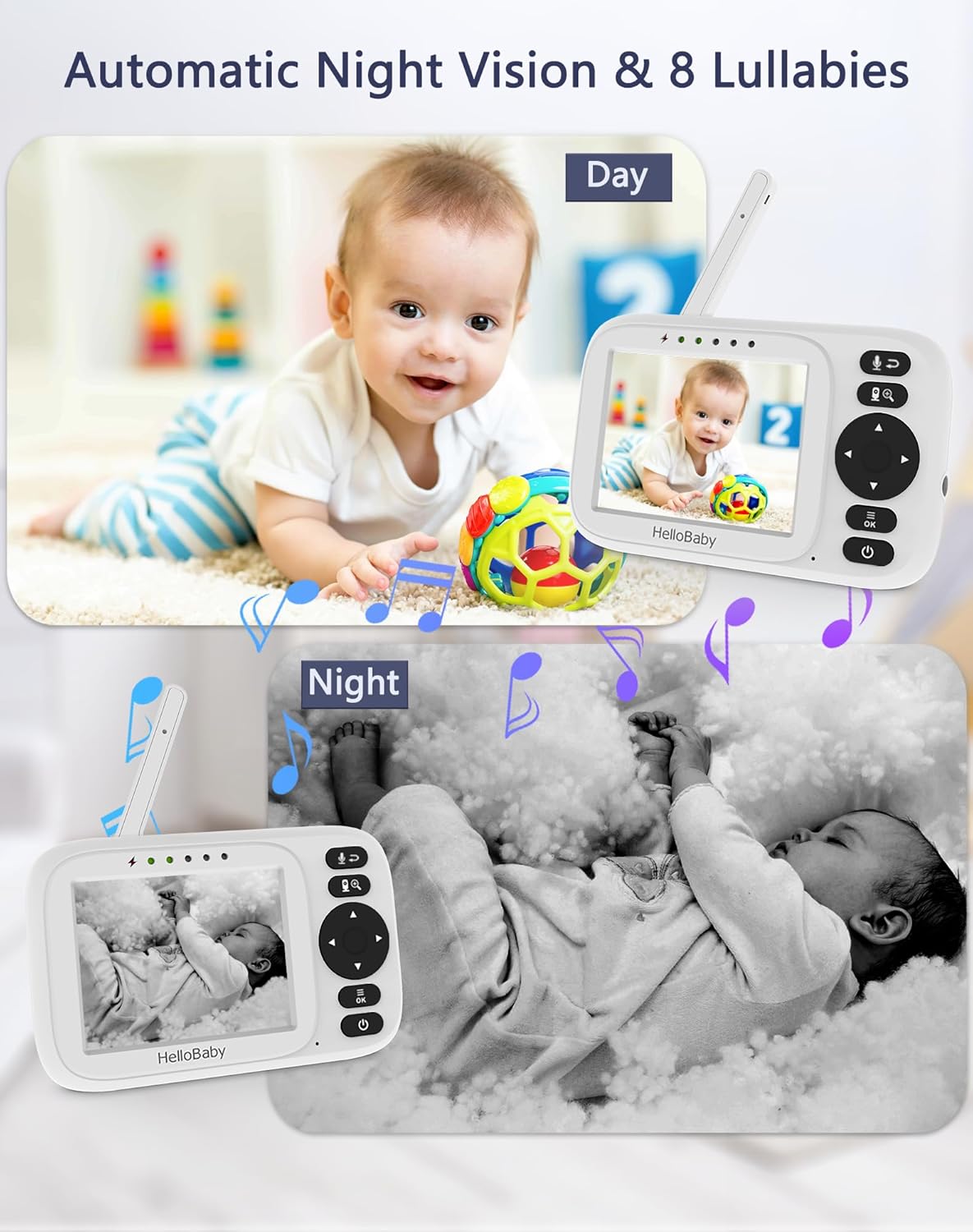 Thumbnail 3 de HelloBaby Babyphone mit 2 Kameras – 3,2 Zoll, Nachtsicht und ECO-Modus