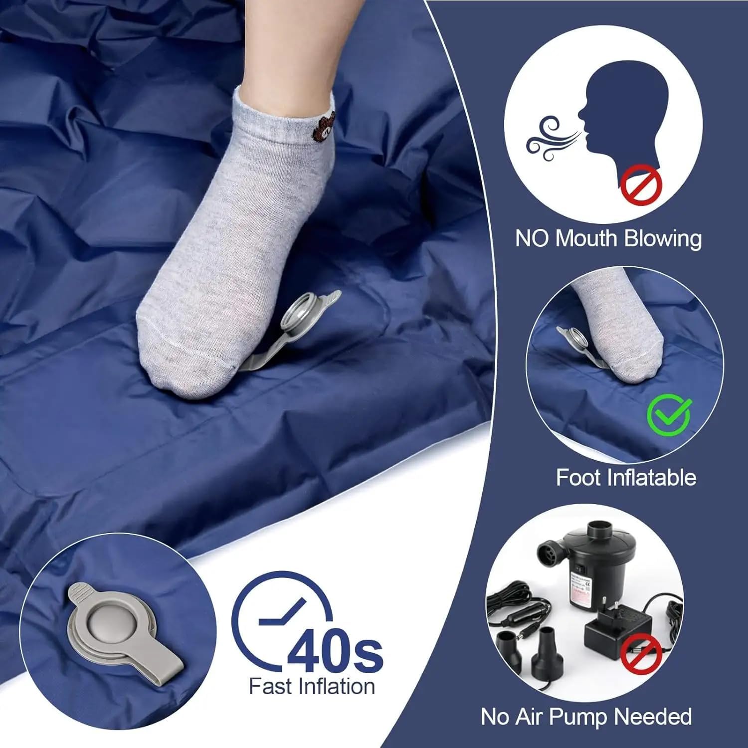 Thumbnail 2 de Kiaitre Camping Mat, 9cm Ultralight Inflatable Sleeping Pad with Pillow — Blue