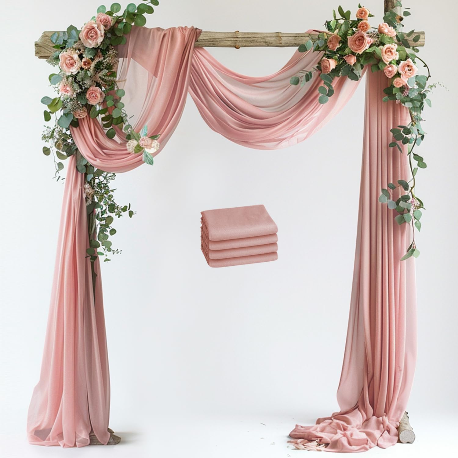 Thumbnail 6 de Xiomot Wedding Arch Draping Fabric - 4 Panels, Ivory Sheer Chiffon Backdrop (28.7" x 20ft)