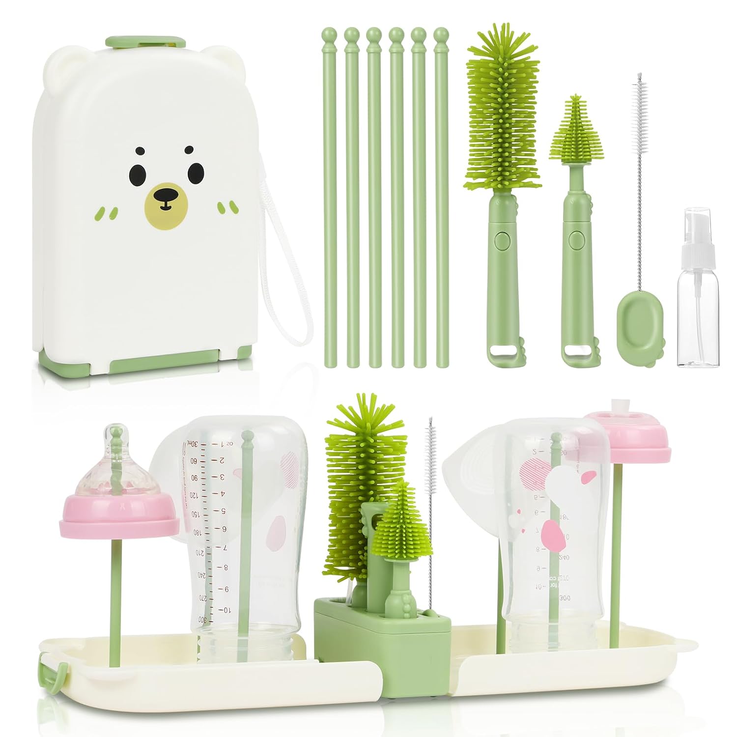 Detalle de Vicloon 6-in-1 Reise Baby Flaschenbürsten-Set – BPA-frei, tragbar mit Silikonkopf, Strohhalm- und Schnullerbürste