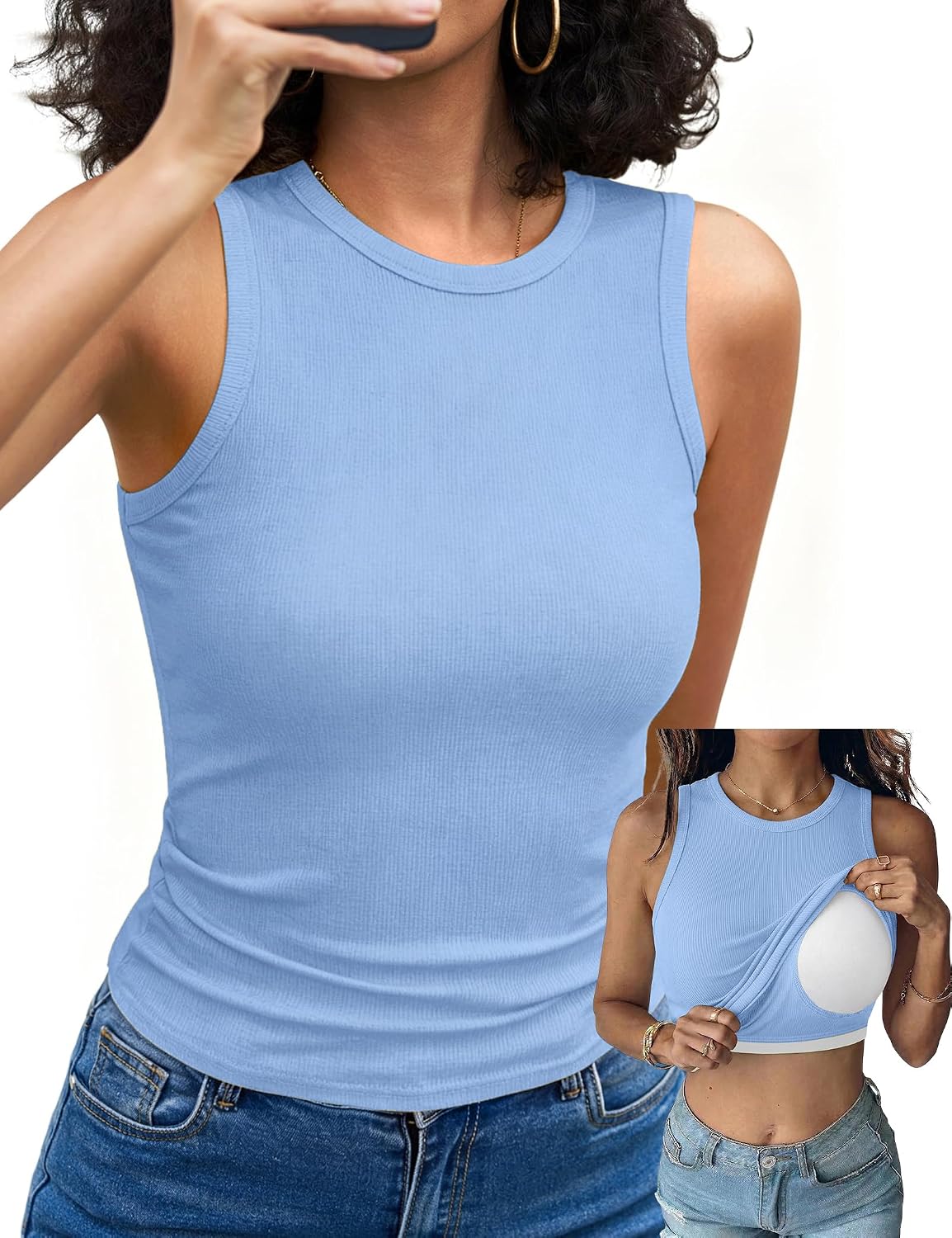 Detalle de Aottori Débardeur Femme Été – Haut chic sans manches en tricot côtelé