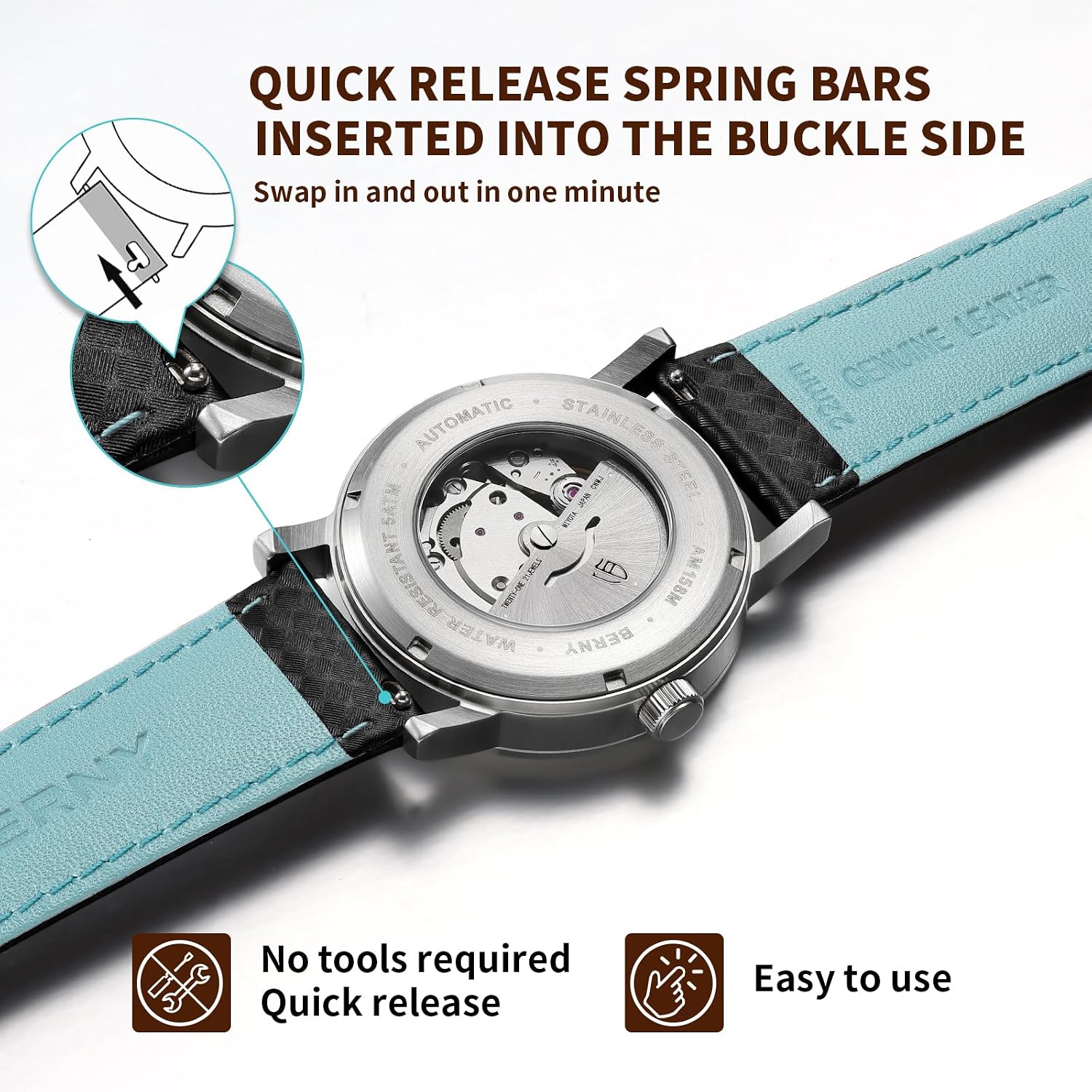 Thumbnail 4 de BERNY Quick Release Echtleder Uhrenarmband 20/22 mm
