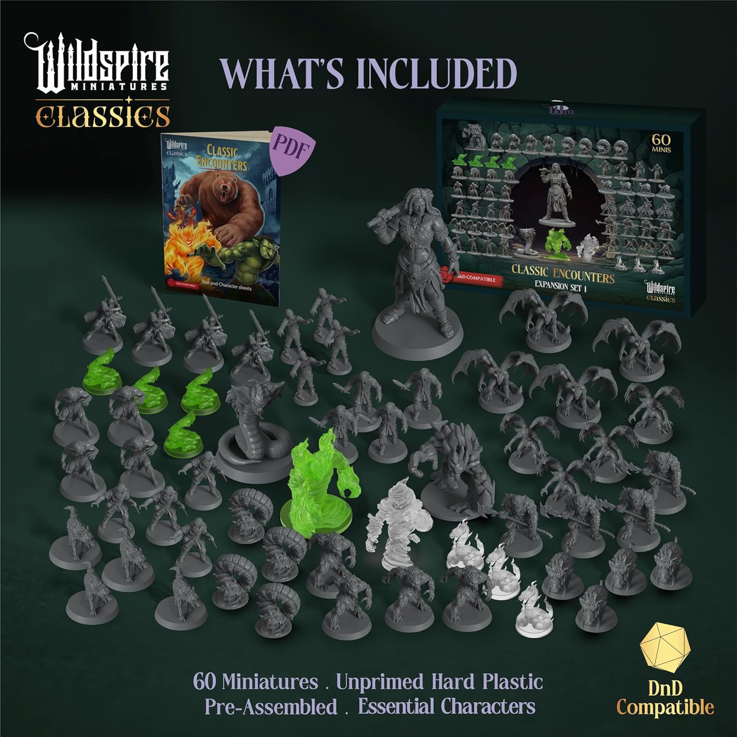 Detalle 2 de Classic Encounters - Expansion Set I: 60 Iconic DnD Miniatures (Unpainted, 28mm) for Tabletop RPG