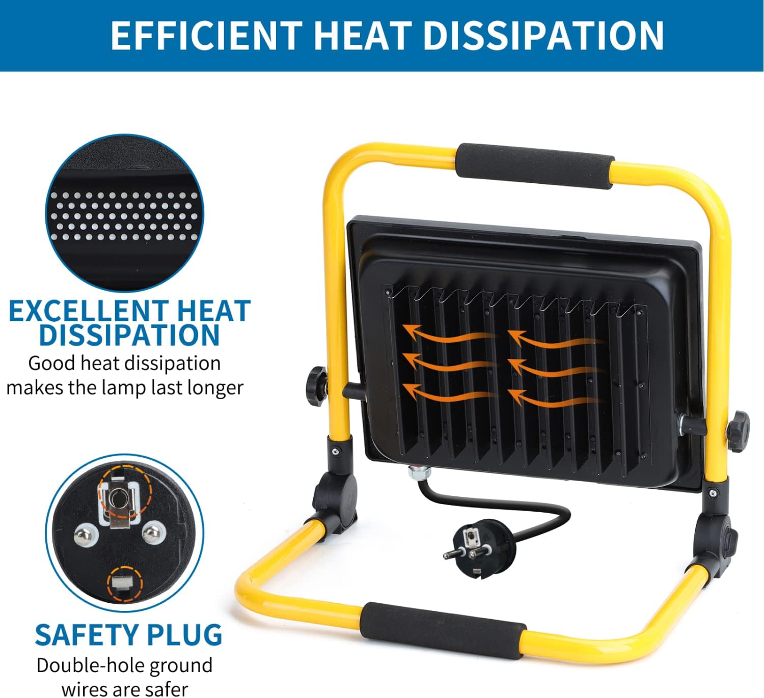 Thumbnail 3 de Aigostar faretto LED da cantiere 100W 8.800 lm con spina, rotazione 360° e staffa pieghevole