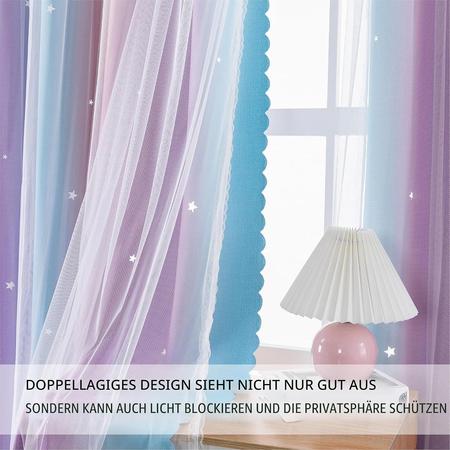 Detalle de XiDi Vorhänge Kinderzimmer 132 × 183 cm (2 Paneele) mit Sternen-Licht- und Schatteneffekt