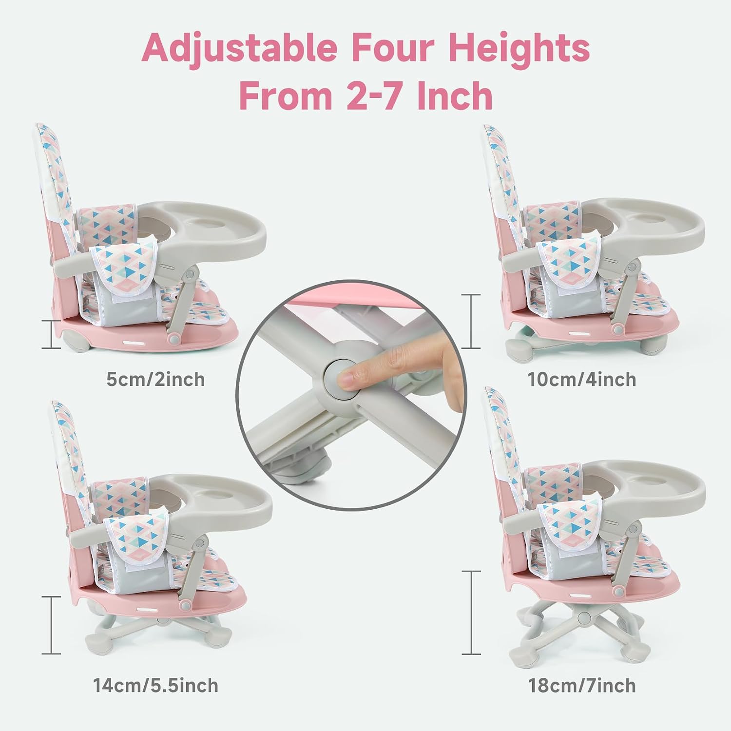 Detalle de YOLEO Baby High Chair Booster Seat, 4 Height Settings, Foldable with Tray