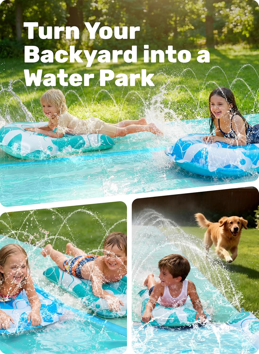Detalle de JOYIN Double Bubble Extra Long Lawn Water Slide with Built-in Sprinkler and 2 Bodyboards (22.5ft/685.8cm)