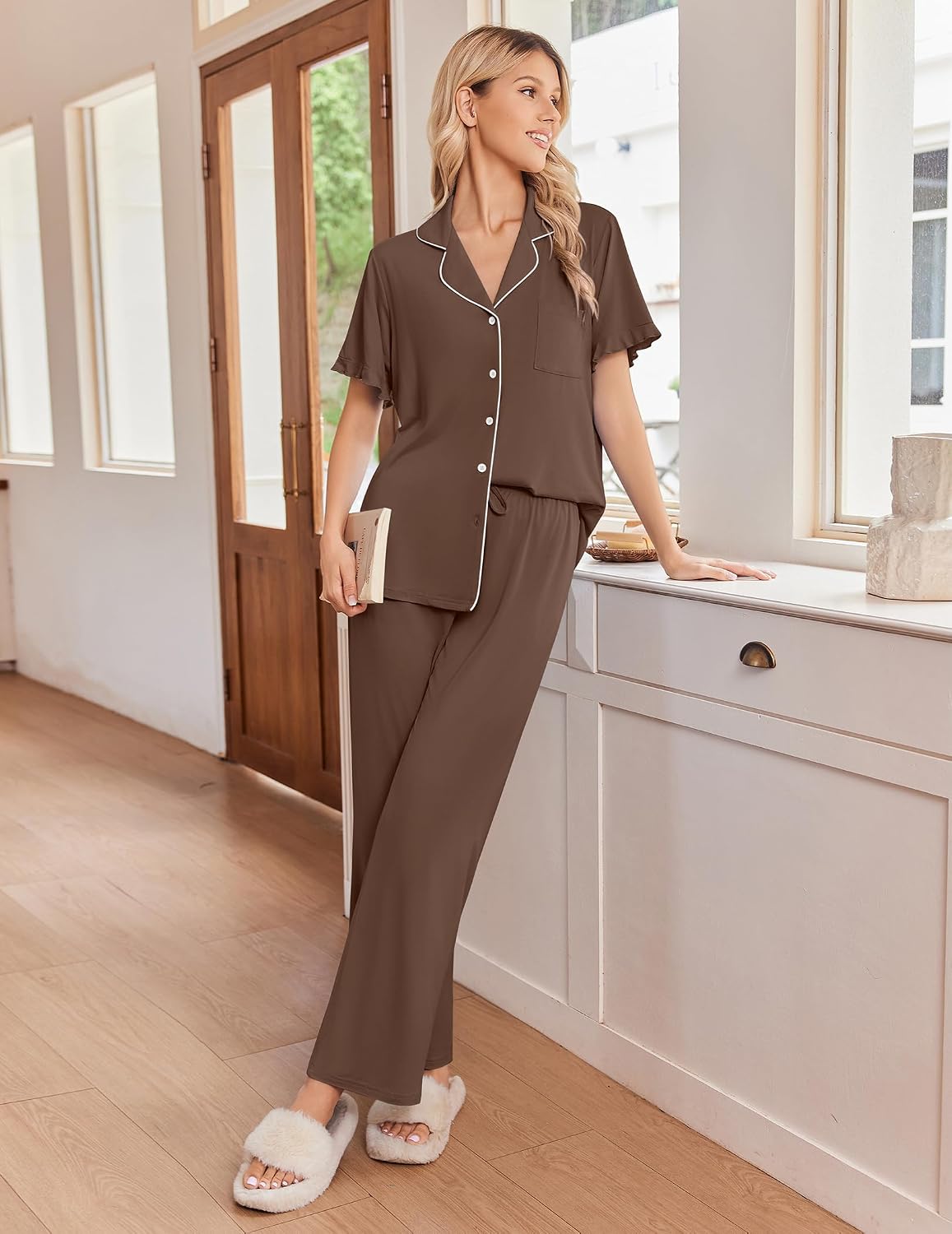 Detalle de Ekouaer Women's Pajama Set, Polyester-Spandex Blend