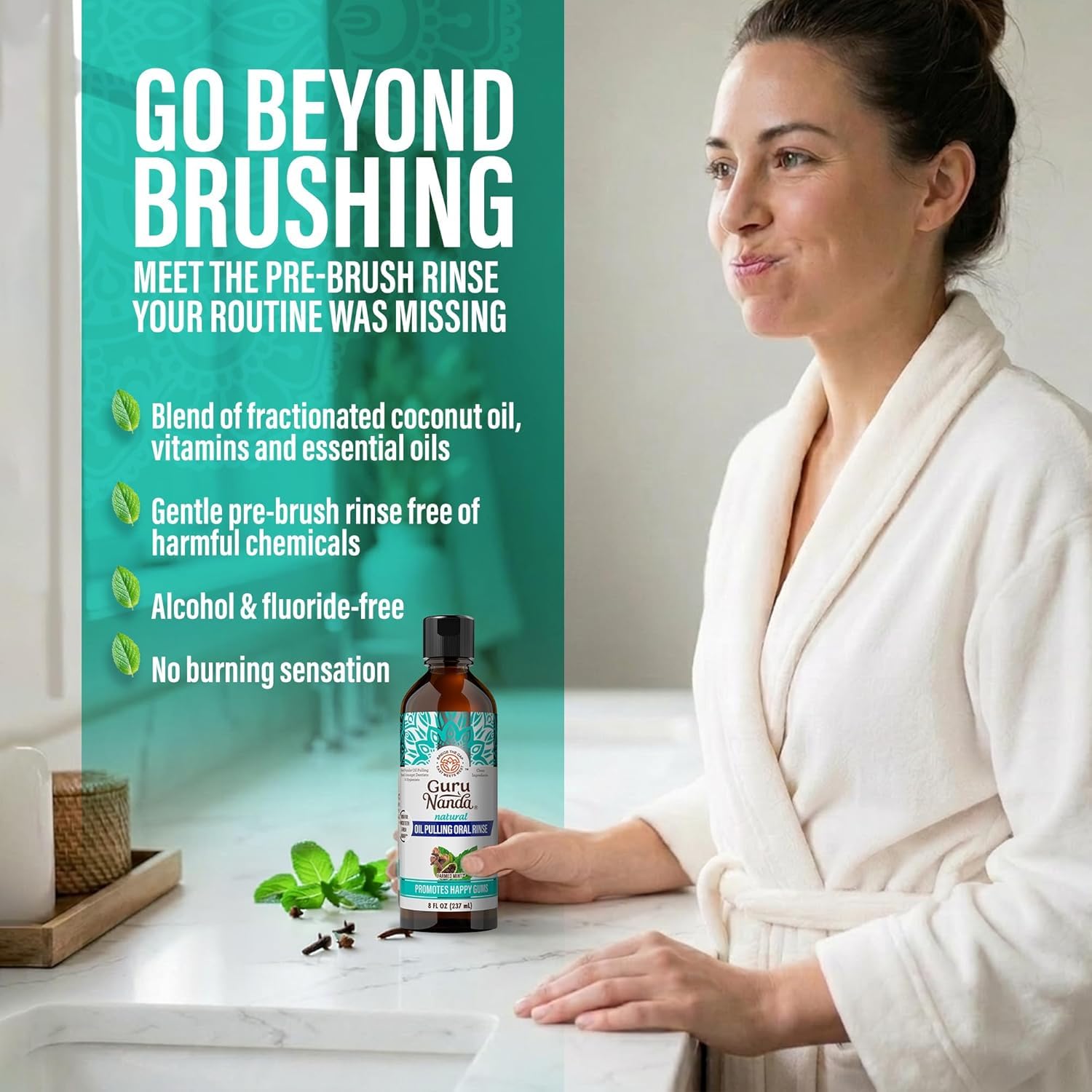 Detalle 2 de GuruNanda CocoMint Oil Pulling Mouthwash 3×8 oz 🦷
