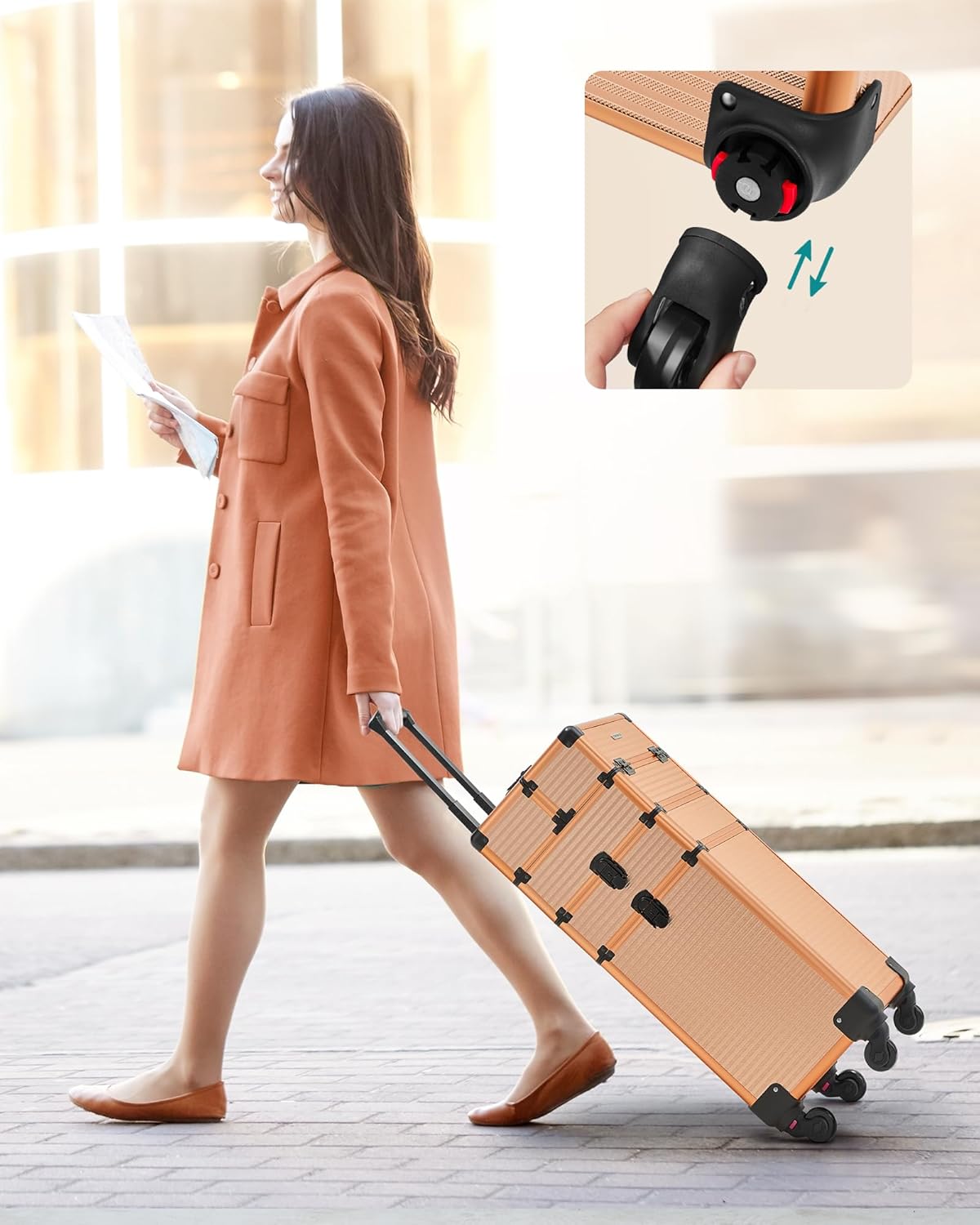 Detalle 2 de SONGMICS Kosmetikkoffer Trolley 4-in-1 Schminkkoffer JHZ015A01 – extra groß, Champagnergold