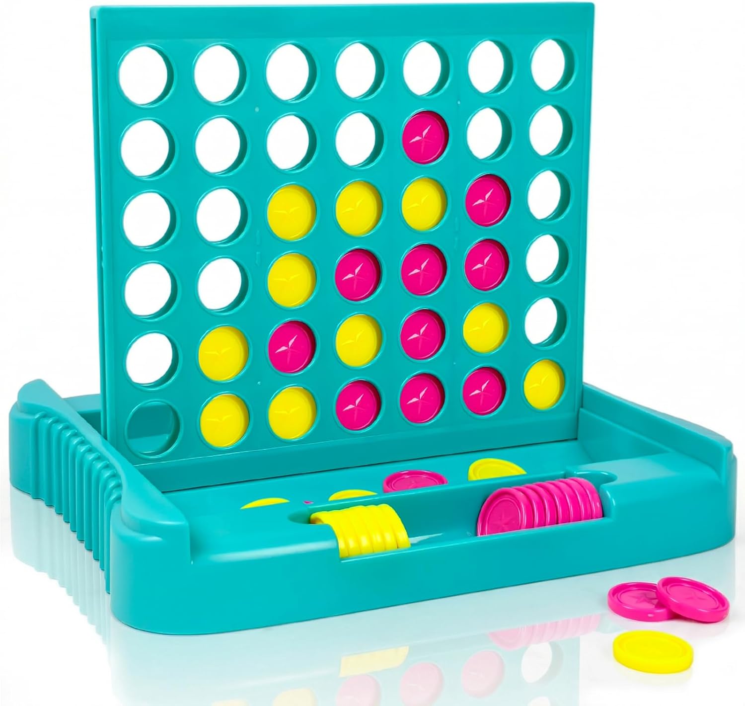 Detalle de Pup Go 4 in Einer Reihe (4-Gewinnt-Strategiespiel) – Strategiespiel & Spielesammlung für 2 Spieler, ab 6 Jahren, mit 6 Ersatzchips (Grün)