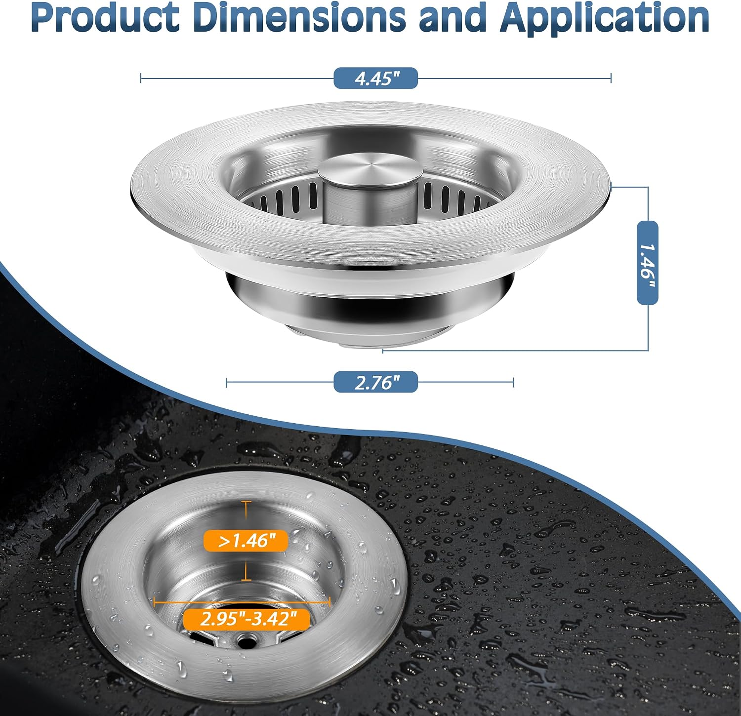 Detalle de tgosomt KSS-03 Kitchen Sink Drain Strainer Stopper, Brushed SUS304 Steel
