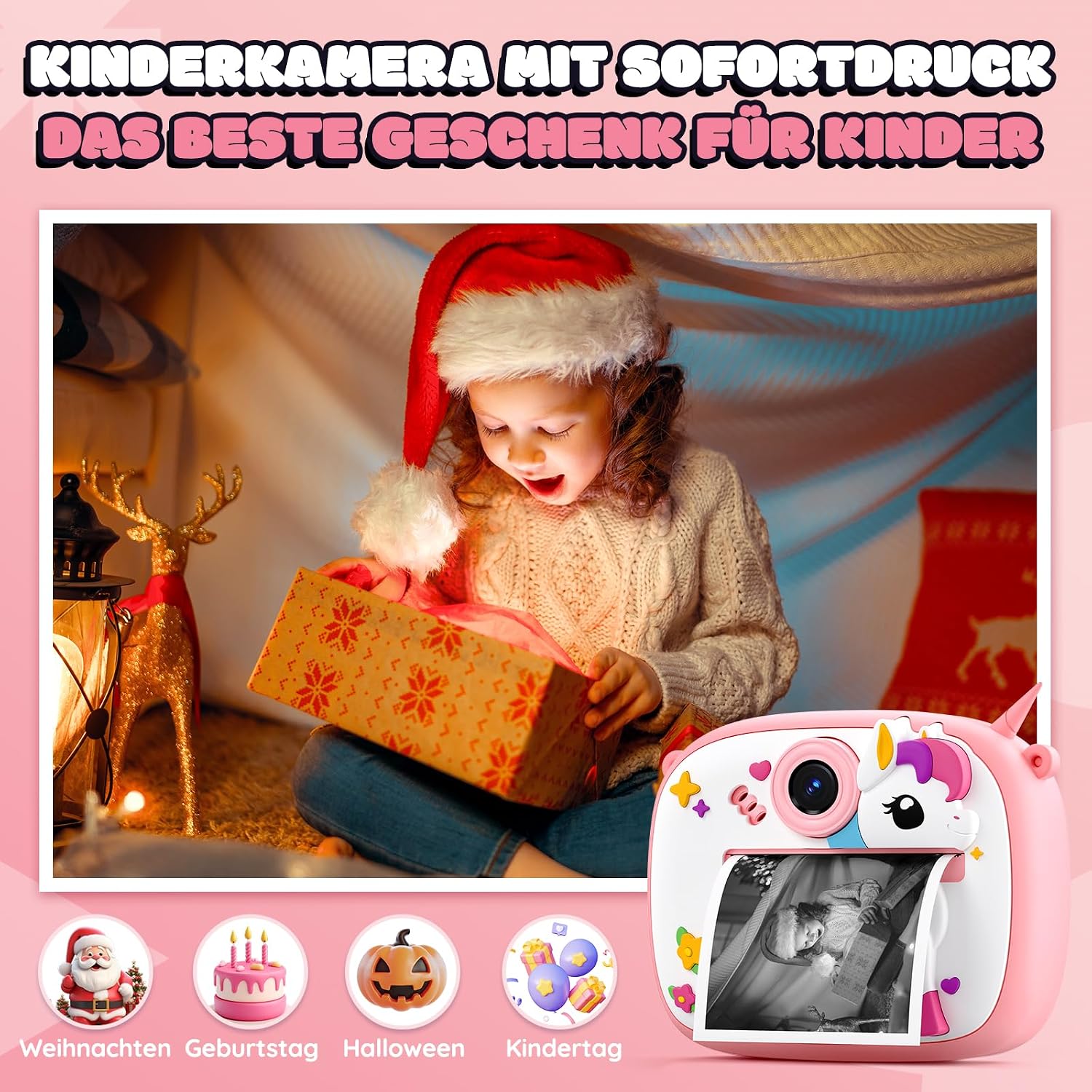 Thumbnail 4 de YOZISS Sofortbildkamera Kinderkamera mit Sofortdruck, 1080P, 48 MP Dual-Kamera & Fotodruck (inkl. 32-GB-Karte, Papierrollen)