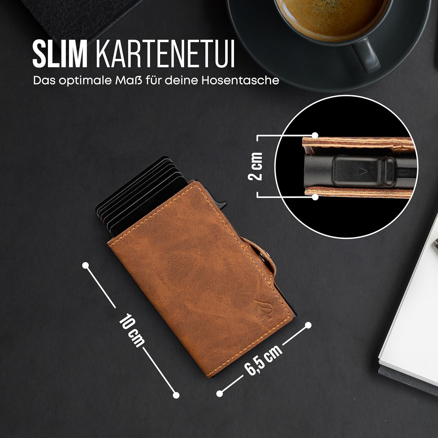 Thumbnail 1 de CARD Nine! Clip Wallet mit RFID-Schutz – Slim Wallet mit Geldklammer (Hellbraun, Münzfach)