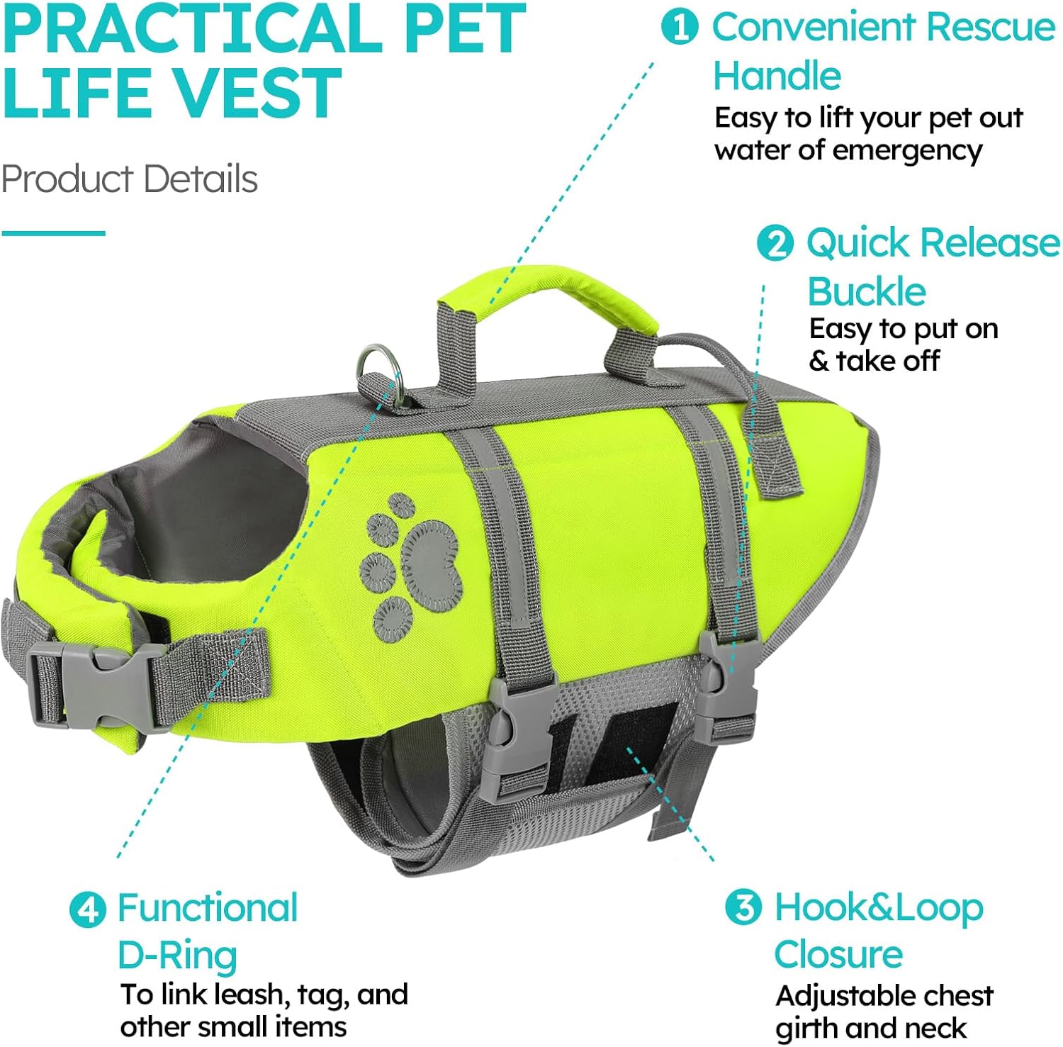 Detalle de Queenmore Dog Life Jacket Small with Rescue Handle and Reflective Enhancements