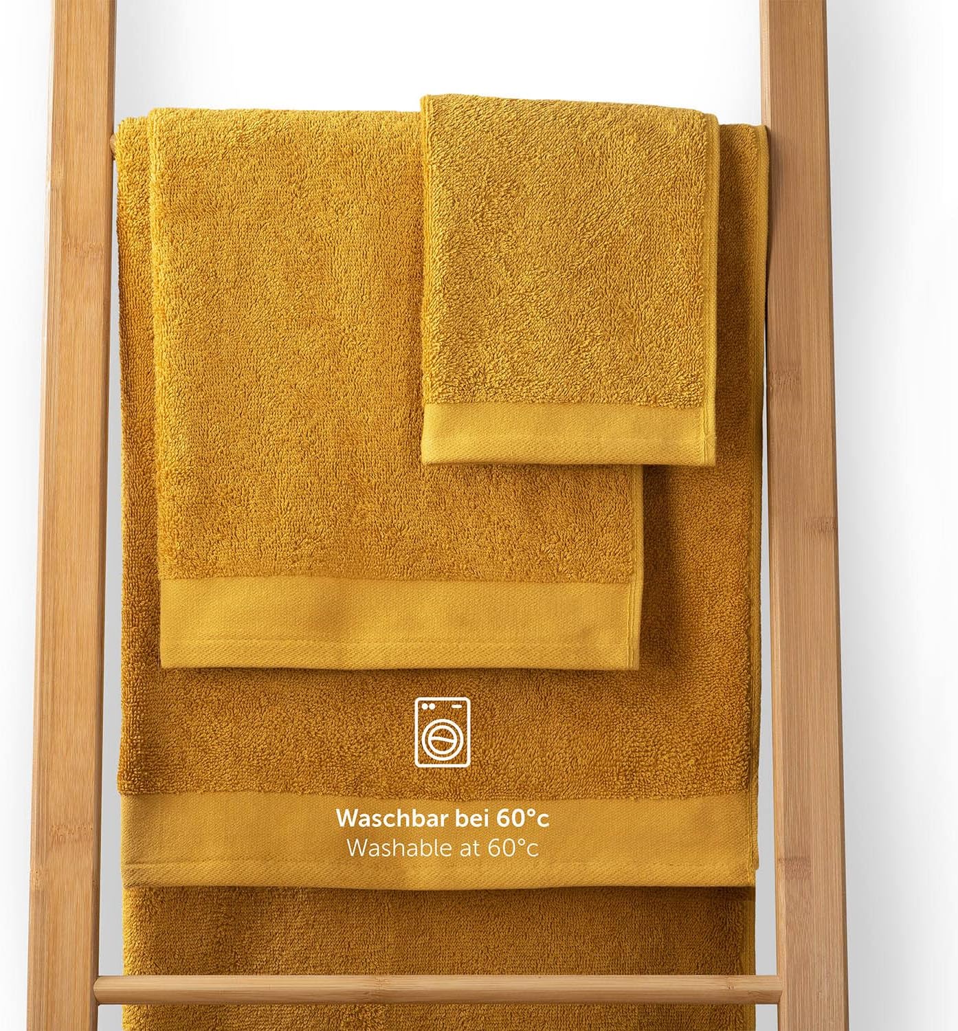 Thumbnail 4 de Blumtal – Lot de 2 serviettes de bain jaune moutarde 70x140 cm en coton certifié Oeko-Tex®