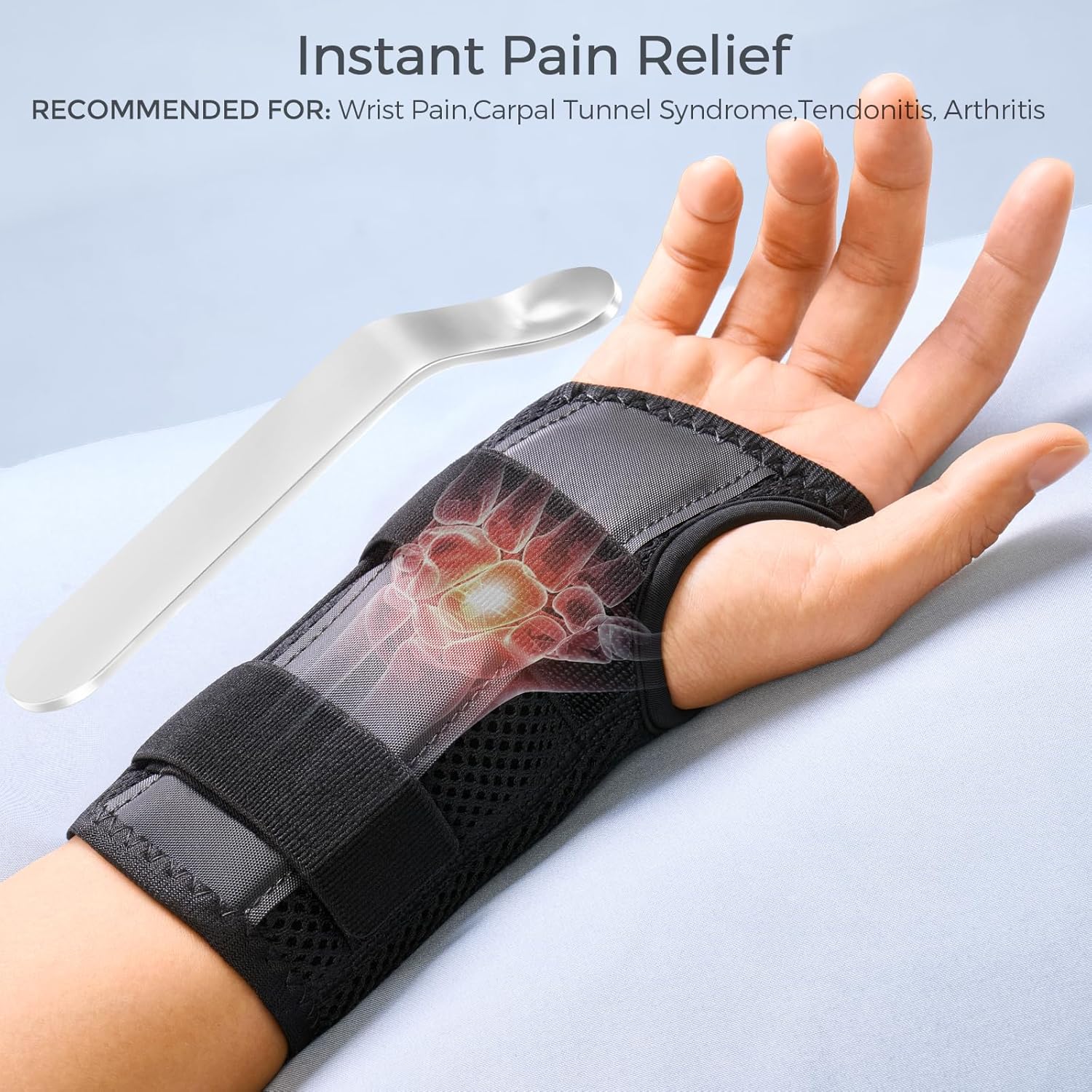 Detalle de FREETOO Wrist Brace for Carpal Tunnel – Medium, Left Hand, Anatomical S‑Shape Support