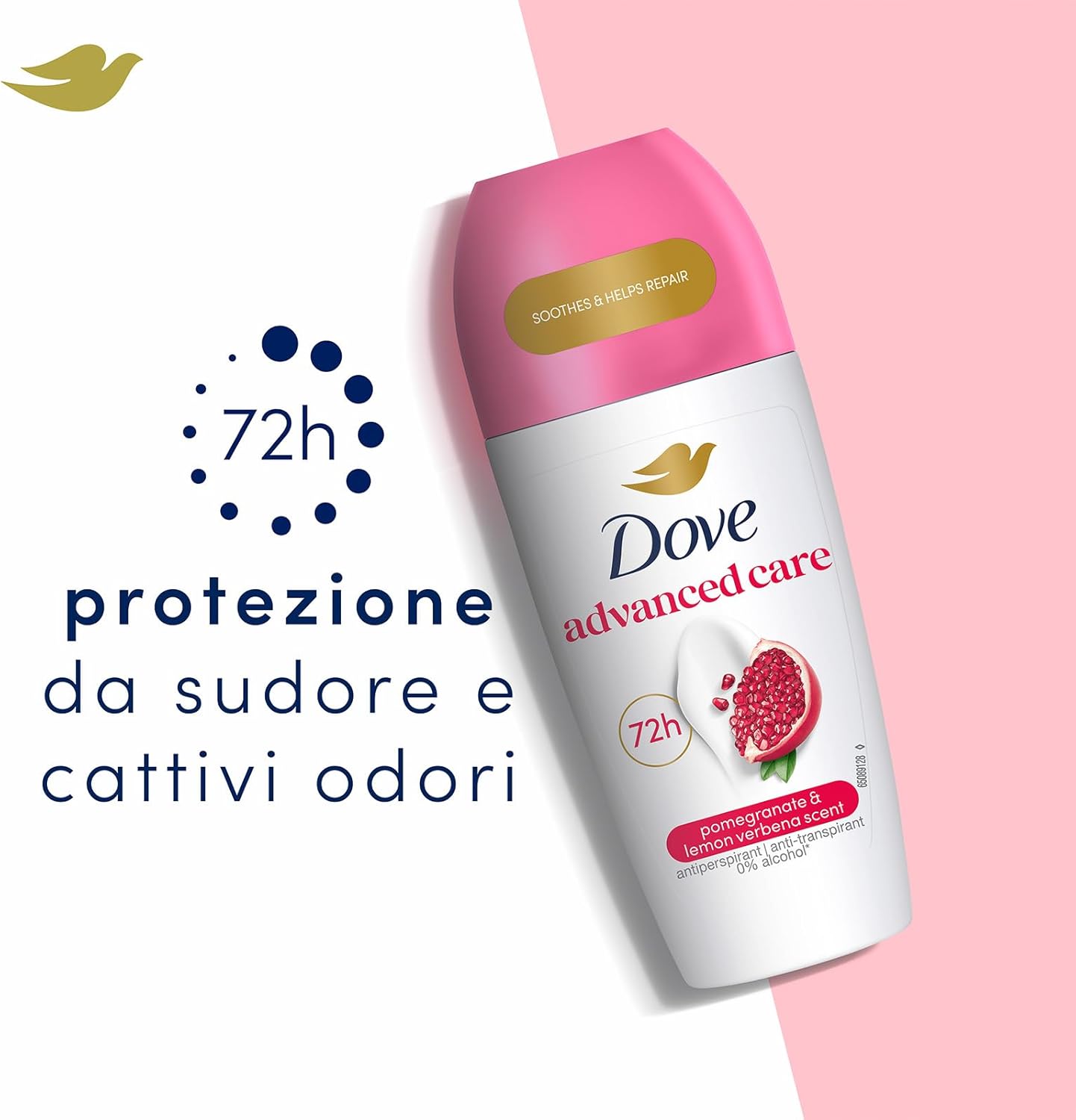 Detalle de Dove Deodorante Roll-On Advanced Care Melograno 6x50 ml – Triple Idratante e Protezione fino a 48 ore