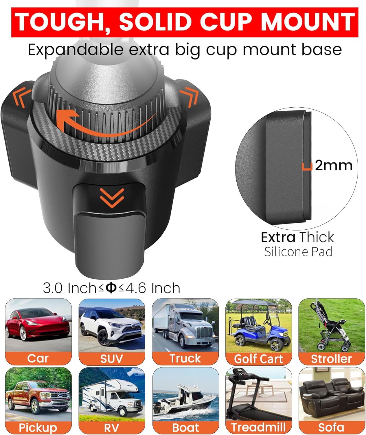 Thumbnail 4 de APPS2Car Cup Holder Phone Mount Adjustable Arm