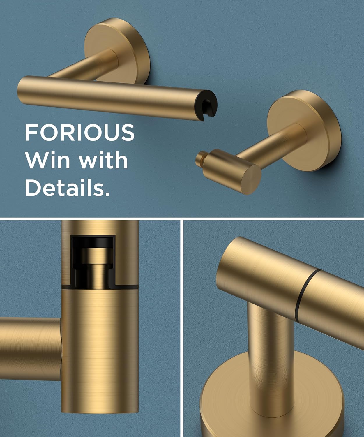 Detalle 1 de FORIOUS FF01124 Wall-Mount Toilet Paper Holder, Brushed Gold SUS304 Steel