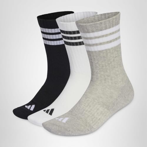Detalle de adidas Unisex Adulto 3Stripes Cushioned Crew Socks 3 Paia – Grigio medio/bianco/nero, taglia 42-45