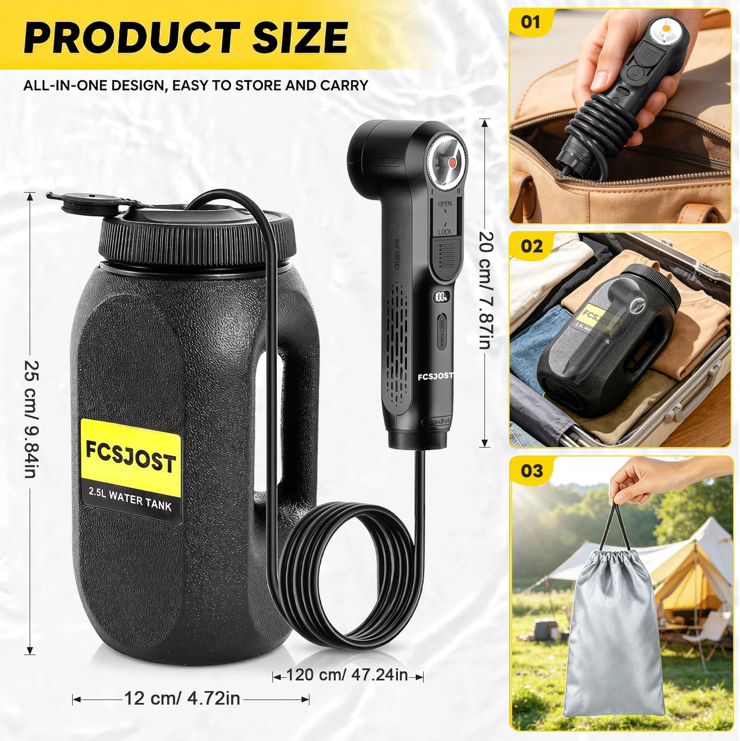 Detalle 2 de FCSJOST Portable Bidet, Handheld Electric Bidet with 2.5L Tank and Dual Spray Modes