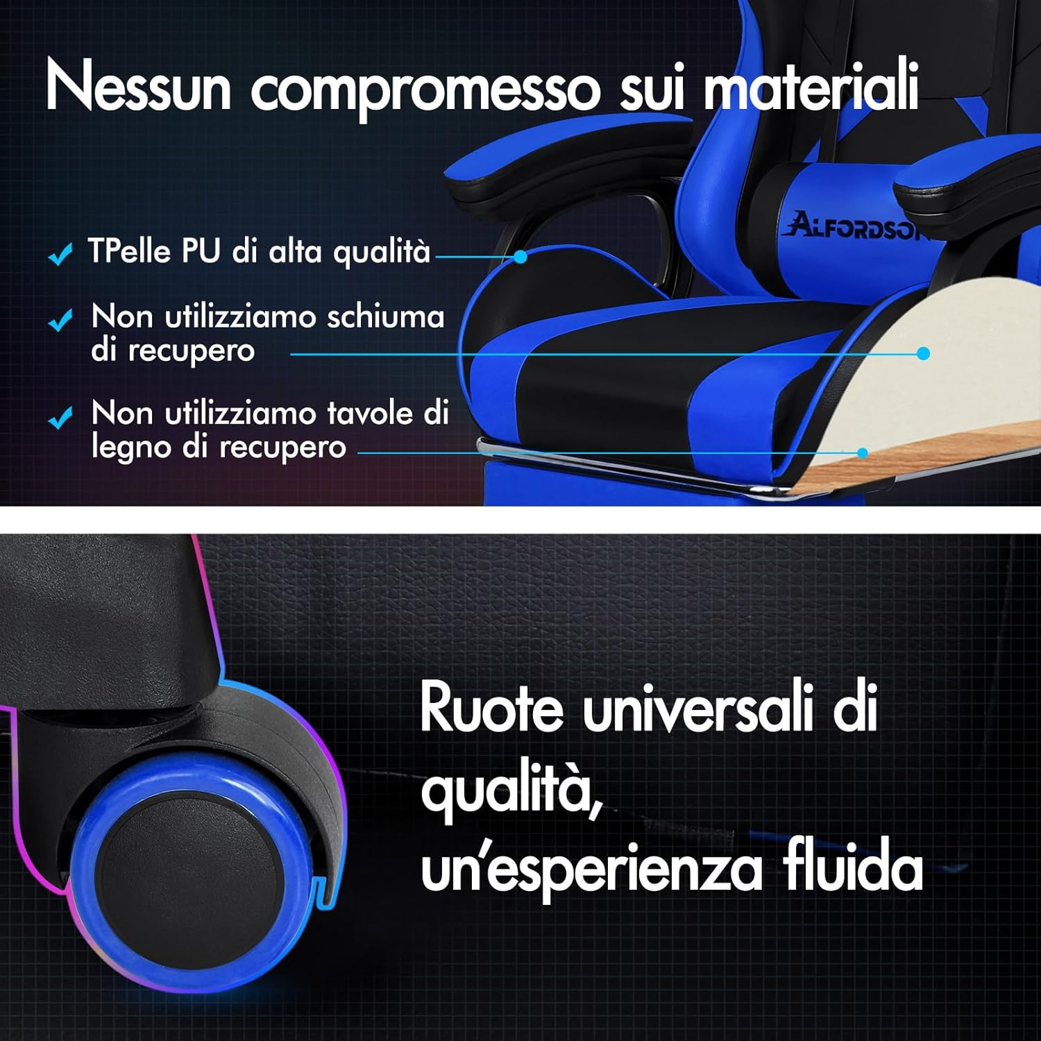 Detalle de ALFORDSON Sedia da Gaming Massaggiante con Poggiapiedi Telescopico: Ergonomia, massaggio e stile per sessioni prolungate