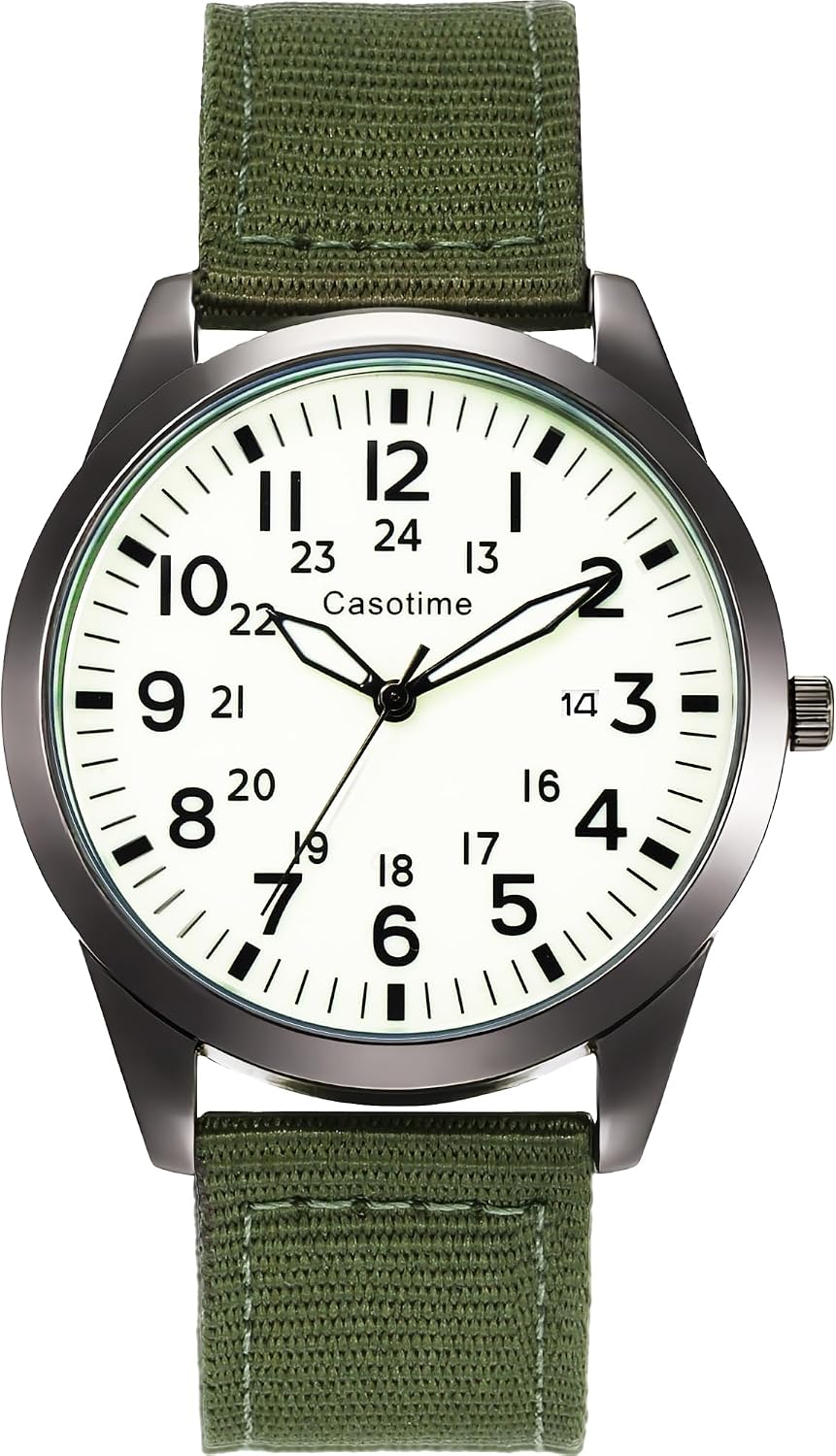 Detalle de Casotime Taktische Militäruhr – Feldgetestetes Analogquarz-Uhrwerk, leuchtendes Zifferblatt, 30 m Nylonband