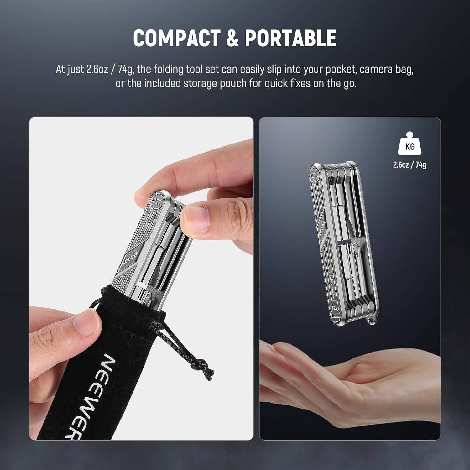 Detalle de NEEWER Set di cacciaviti pieghevoli multifunzione 10 in 1 (argent0) per piccole riparazioni camera cage e QR plate